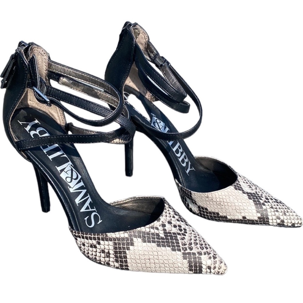 Sam & Libby Black & Taupe Snakeskin Heels- size 8.5